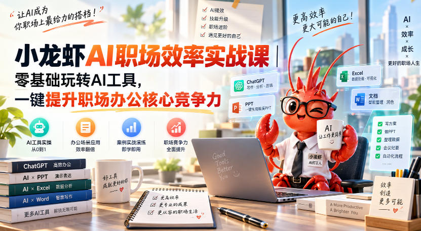 小龙虾AI职场效率实战课｜零基础玩转AI工具，一键提升职场办公核心竞争力-禾谷轻创网