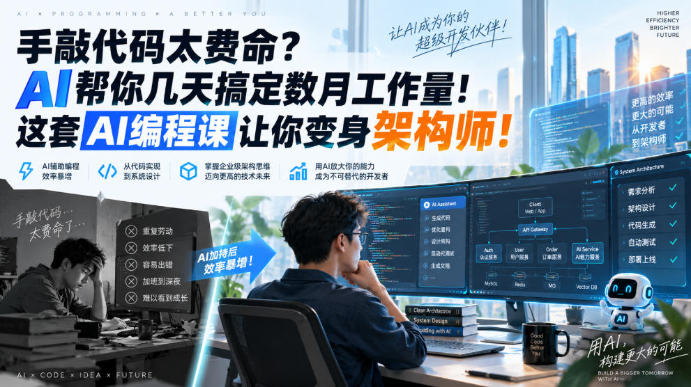 手敲代码太费命？AI帮你几天搞定数月工作量！这套AI编程课让你变身架构师！【原创双语字幕】-禾谷轻创网