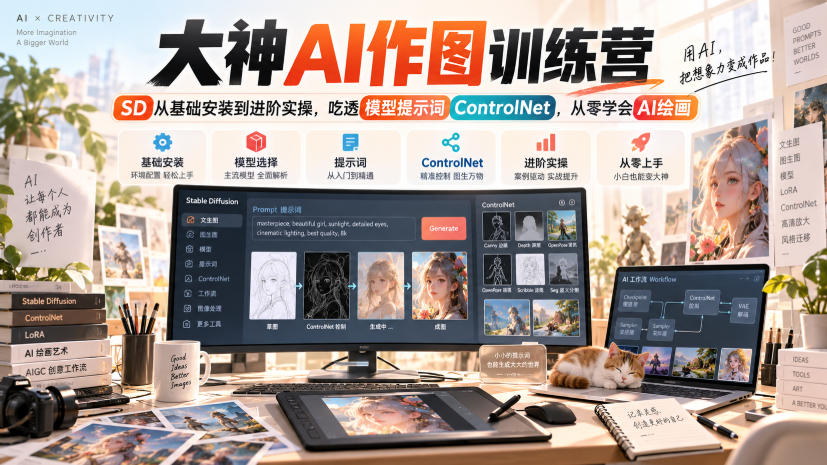大神AI作图训练营，SD从基础安装到进阶实操，吃透模型提示词ControlNet，从零学会AI绘画-禾谷轻创网