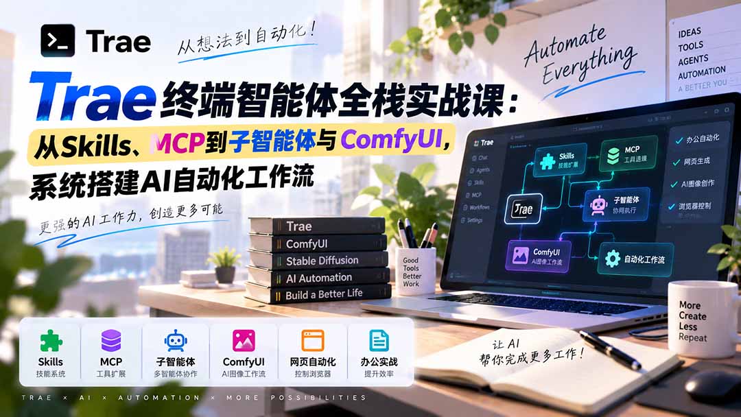 Trae终端智能体全栈实战课：从Skills、MCP到子智能体与ComfyUI，系统搭建AI自动化工作流-禾谷轻创网