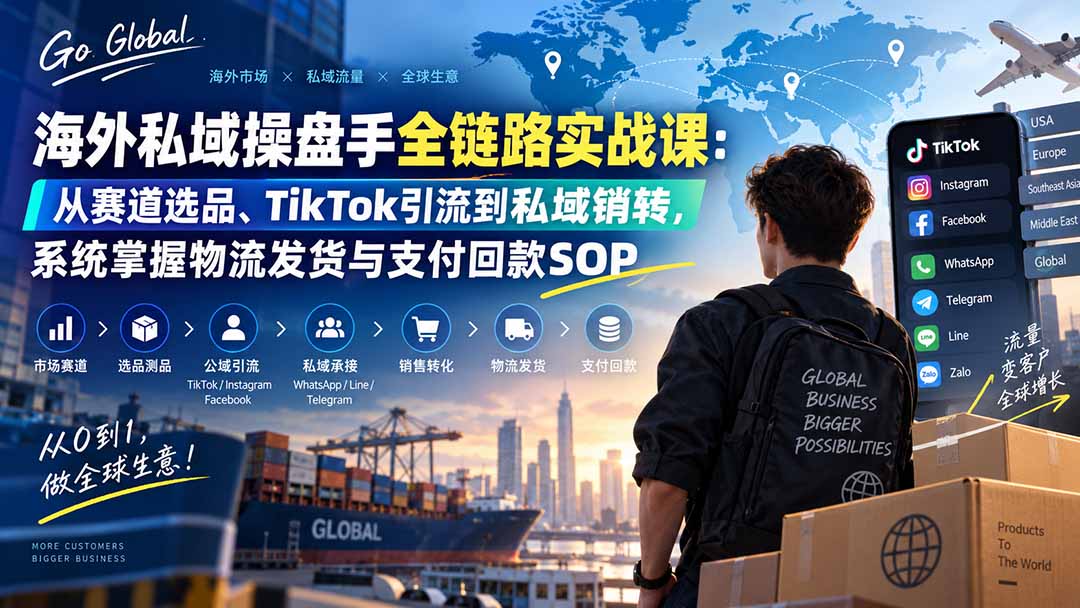 海外私域操盘手全链路实战课：从赛道选品、TikTok引流到私域销转，系统掌握物流发货与支付回款SOP-禾谷轻创网