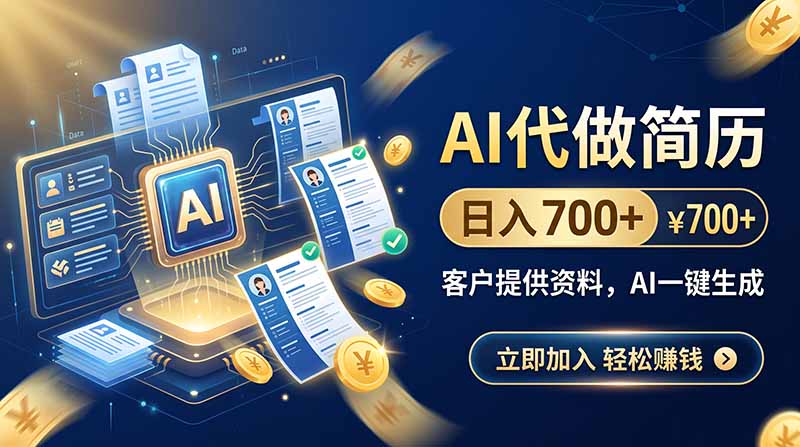 AI代做简历，日入700+，客户提供资料，AI一键生成-禾谷轻创网