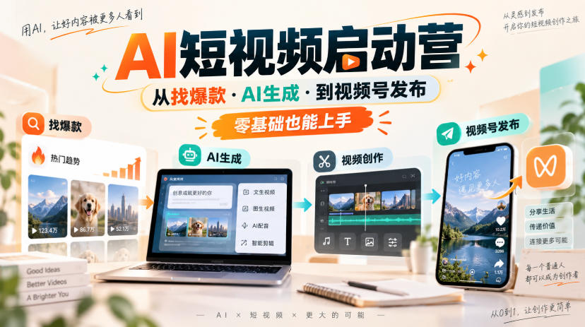 AI短视频启动营，从找爆款·AI生成·到视频号发布，零基础也能上手-禾谷轻创网
