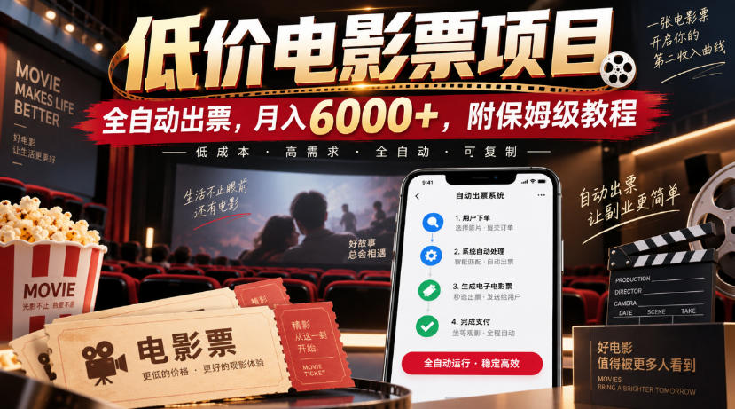 低价电影票项目，全自动出票，月入6000+，附保姆级教程【揭秘】-禾谷轻创网