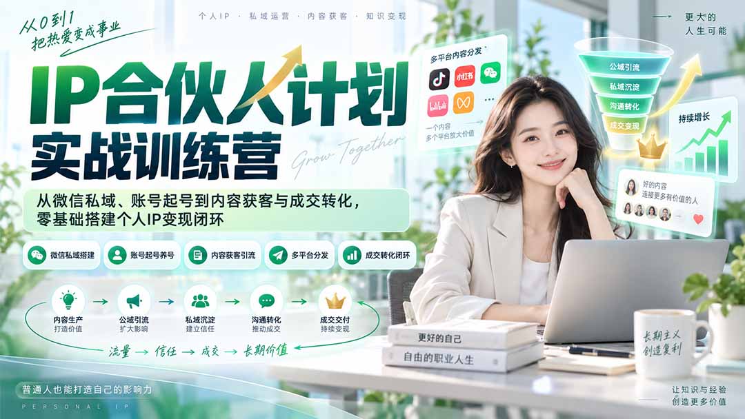 IP合伙人计划实战训练营-更新：从微信私域、账号起号到内容获客与成交转化，零基础搭建个人IP变现闭环-禾谷轻创网