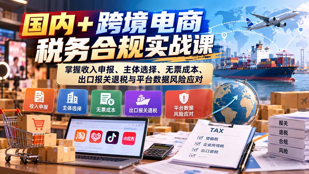 国内+跨境电商税务合规实战课：掌握收入申报、主体选择、无票成本、出口报关退税与平台数据风险应对-禾谷轻创网
