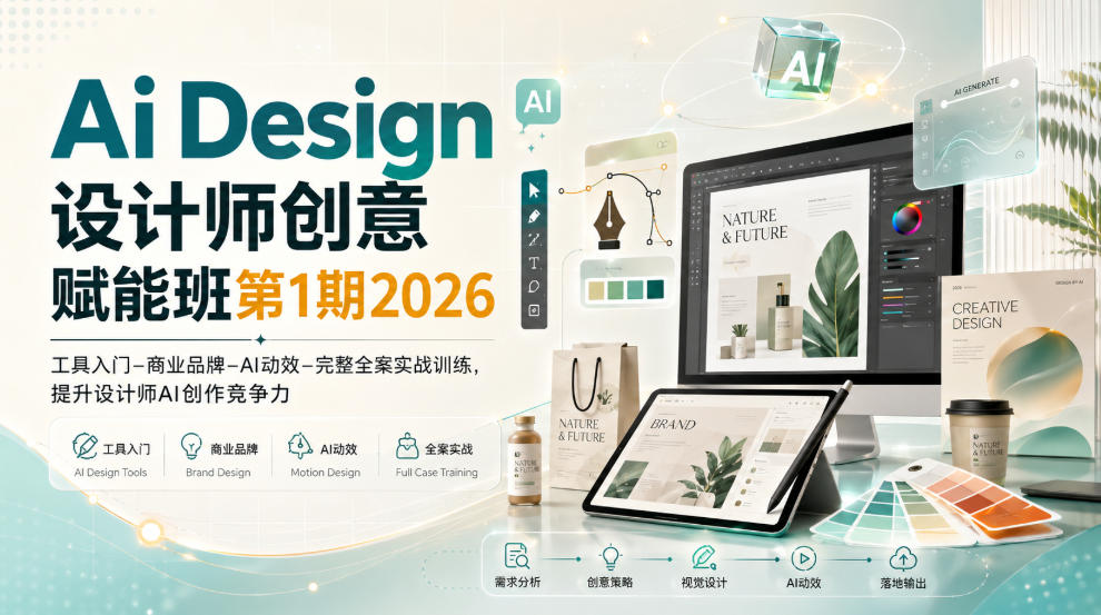 Ai Design设计师创意赋能班第1期2026｜工具入门‑商业品牌‑AI动效‑完整全案实战训练，提升设计师AI创作竞争力-禾谷轻创网