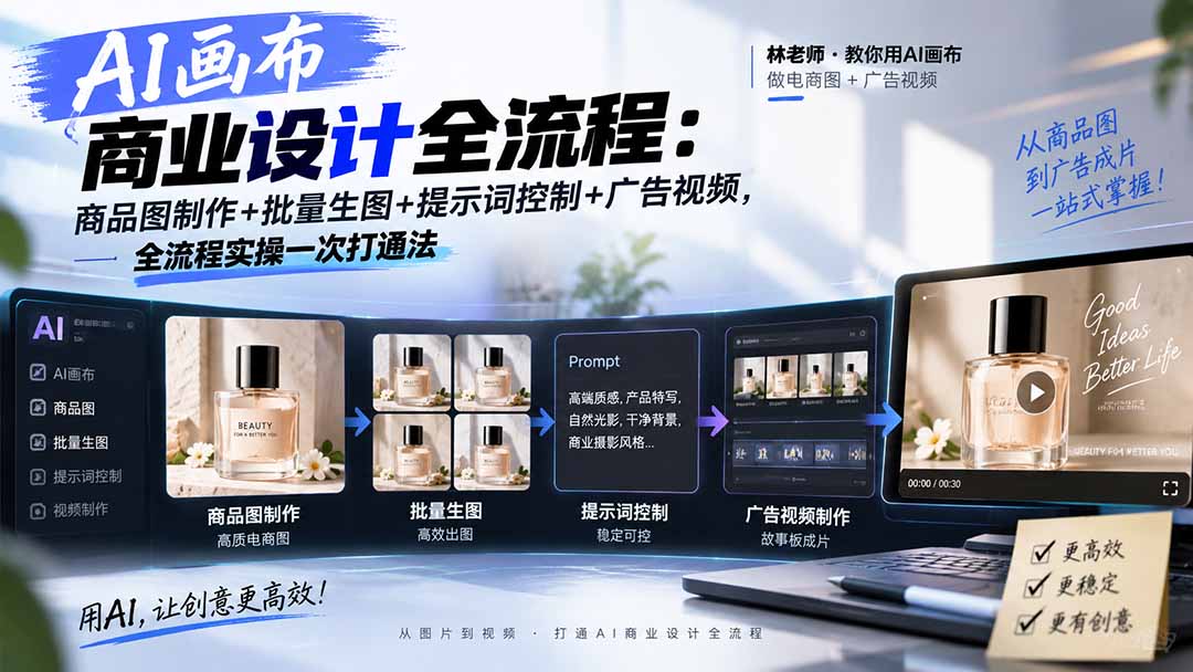 AI画布商业设计全流程：商品图制作+批量生图+提示词控制+广告视频，全流程实操一次打通法-禾谷轻创网