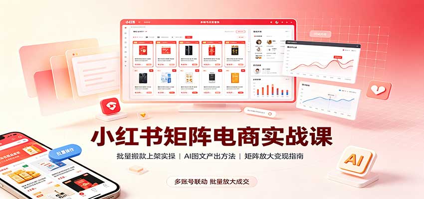 小红书矩阵电商实战课：批量搬款上架实操，AI图文产出，矩阵放大变现指南-禾谷轻创网