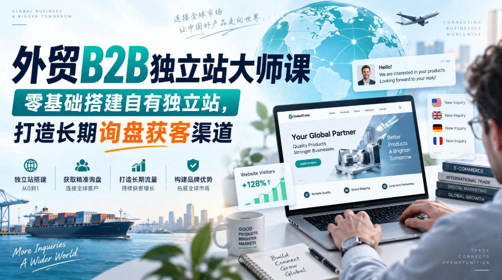 外贸B2B独立站大师课，零基础搭建自有独立站，打造长期询盘获客渠道-禾谷轻创网