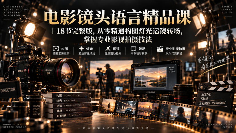 电影镜头语言精品课｜18节完整版，从零精通构图灯光运镜转场，掌握专业影视拍摄技法-禾谷轻创网