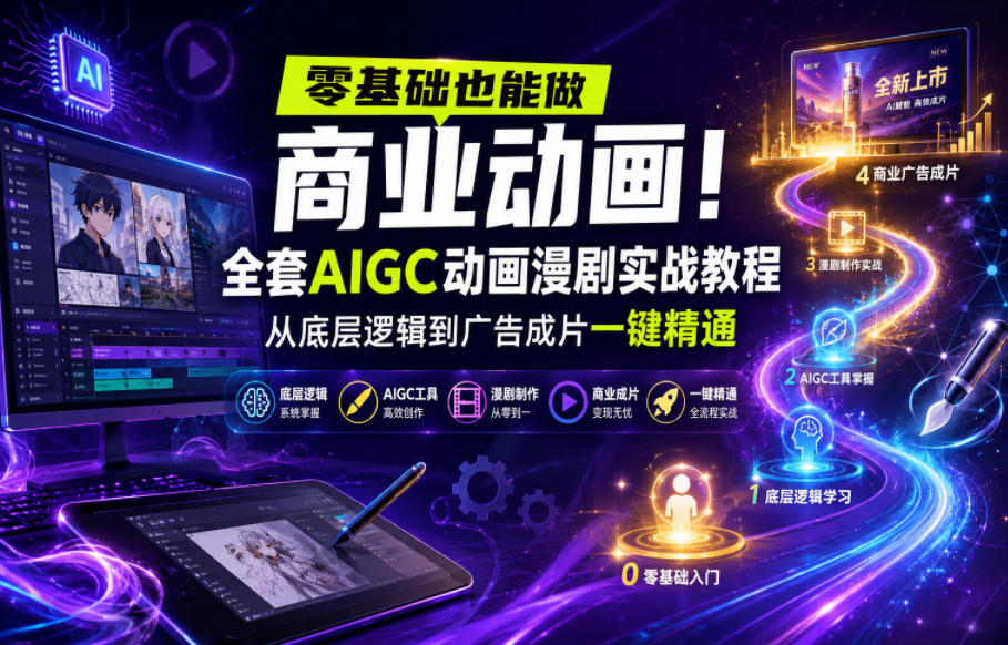 零基础也能做商业动画！全套AIGC动画漫剧实战教程，从底层逻辑到广告成片一键精通(更新0905)-禾谷轻创网