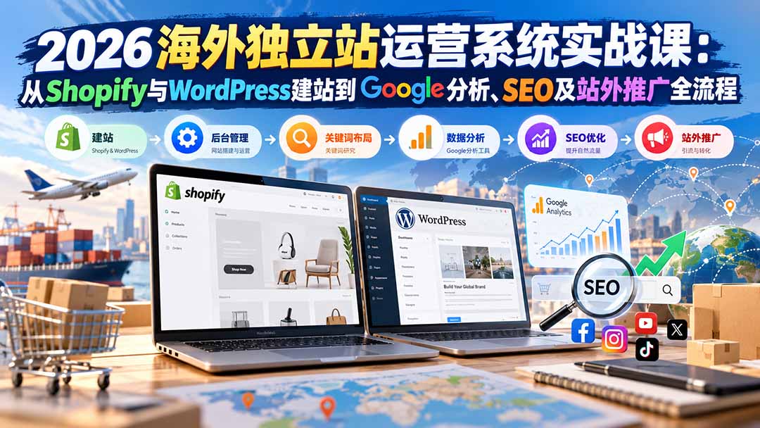 2026海外独立站运营系统实战课：从Shopify与WordPress建站到Google分析、SEO及站外推广全流程-禾谷轻创网