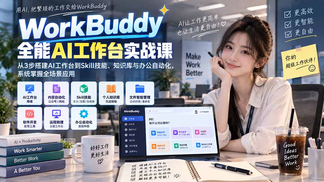 WorkBuddy全能AI工作台实战课：从3步搭建AI工作台到Skill技能、知识库与办公自动化，系统掌握全场景应用-禾谷轻创网