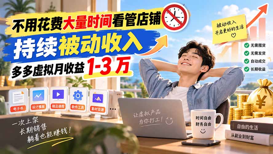 不用花费大量时间看管店铺，持续被动收入，多多虚拟月收益 1-3 万-禾谷轻创网