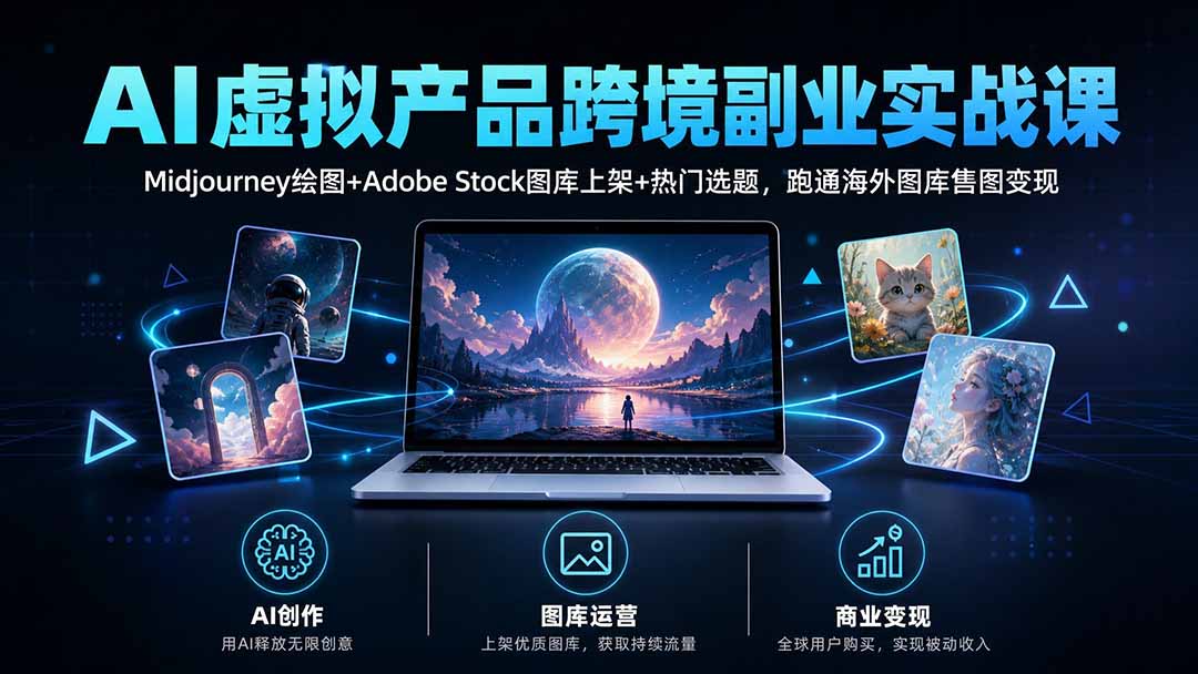 AI虚拟产品跨境副业实战课｜Midjourney绘图+Adobe Stock图库上架+热门选题，跑通海外图库售图变现-禾谷轻创网