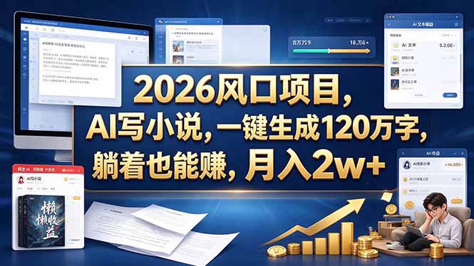 2026 风口项目，AI 写小说，一键生成 120 万字，躺着也能赚，月入 2w +-禾谷轻创网