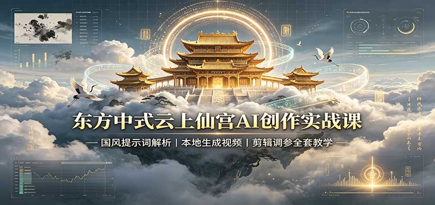东方中式云上仙宫AI创作实战课：国风提示词解析，本地生成视频，剪辑调参全套教学-禾谷轻创网