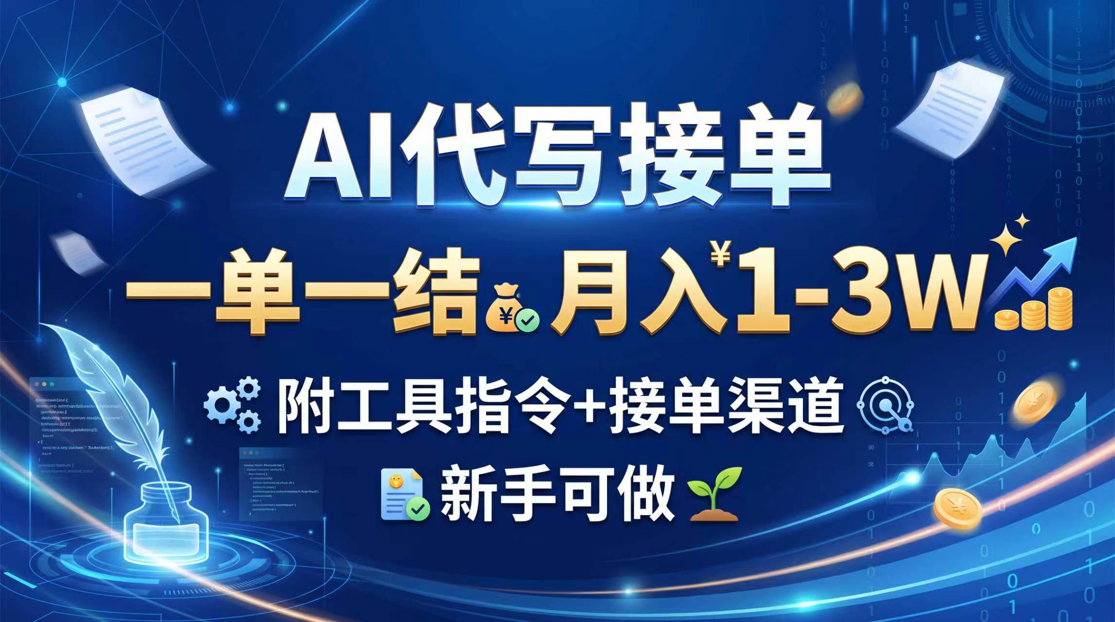 AI代写接单，一单一结，月入1-3W，附工具指令+接单渠道，新手可做-禾谷轻创网