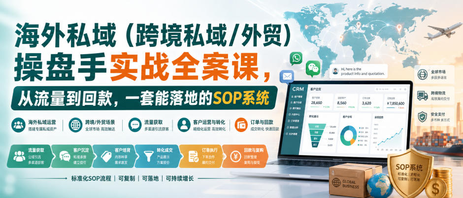 海外私域(跨境私域/外贸)操盘手实战全案课，从流量到回款，一套能落地的SOP系统-禾谷轻创网