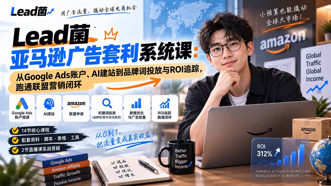 Lead菌亚马逊广告套利系统课：从Google Ads账户、AI建站到品牌词投放与ROI追踪，跑通联盟营销闭环-禾谷轻创网