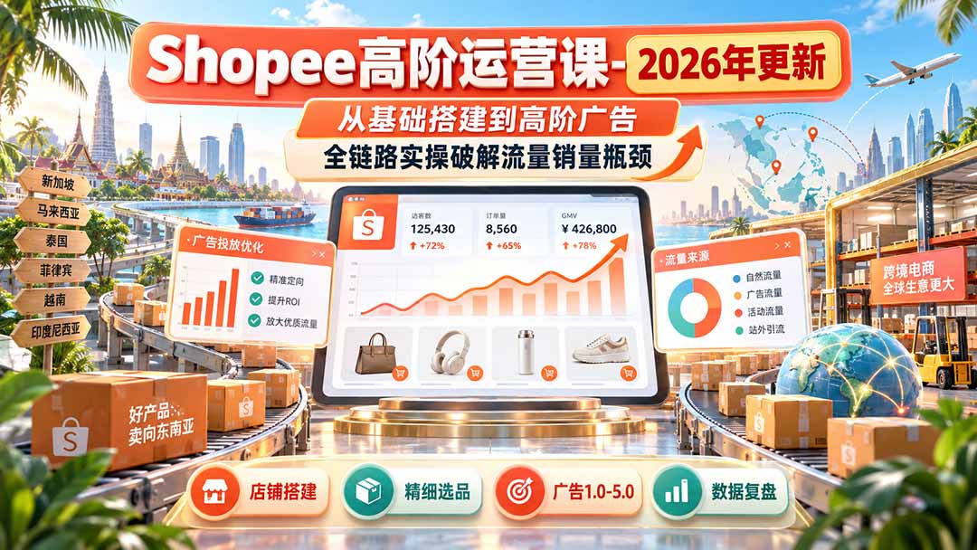 Shopee高阶运营课-更新9月，从基础搭建到高阶广告，全链路实操破解流量销量瓶颈-禾谷轻创网