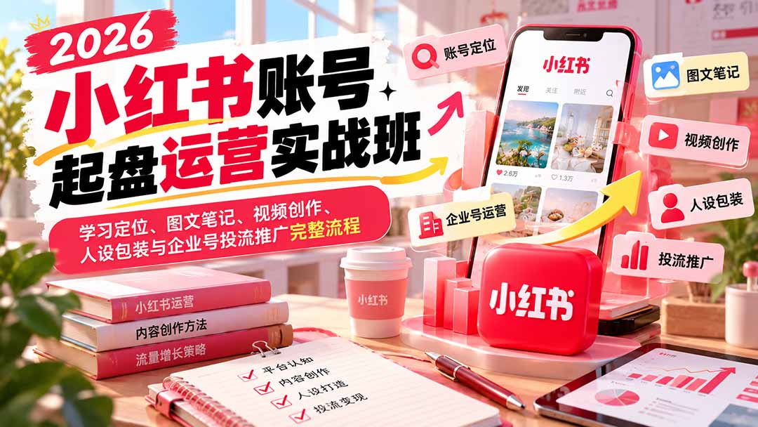 2026小红书账号起盘运营实战班：学习定位、图文笔记、视频创作、人设包装与企业号投流推广完整流程-禾谷轻创网
