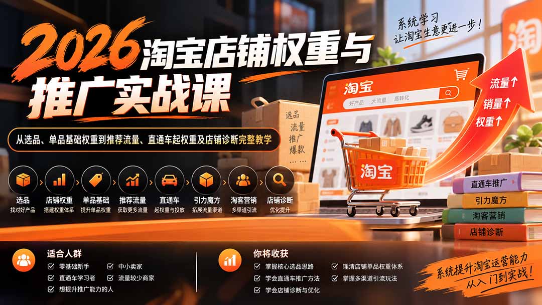 2026淘宝店铺权重与推广实战课：从选品、单品基础权重到推荐流量、直通车起权重及店铺诊断完整教学-禾谷轻创网