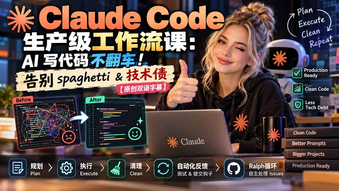 Claude Code 生产级工作流课：AI 写代码不翻车！告别 spaghetti & 技术债【原创双语字幕】-禾谷轻创网