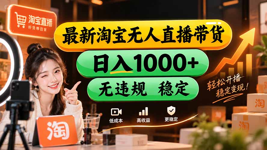 【新技术】淘宝无人直播，独家，日入2K+，无封号，可矩阵，长期稳定-禾谷轻创网