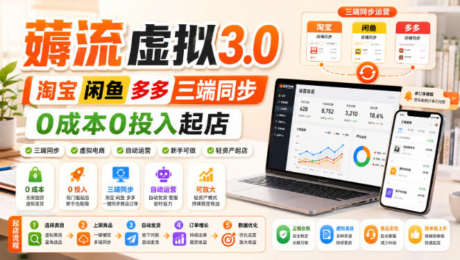 绅白不白·薅流虚拟3.0丨淘宝闲鱼多多三端同步丨0成本0投入起店(更新)-禾谷轻创网