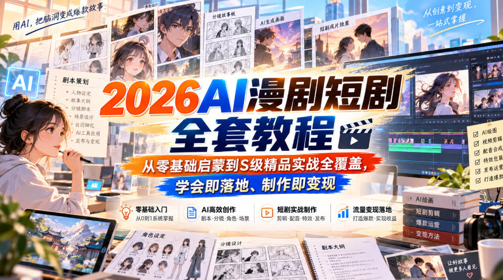 2026AI漫剧短剧全套教程，从零基础启蒙到S级精品实战全覆盖，学会即落地、制作即变现-禾谷轻创网