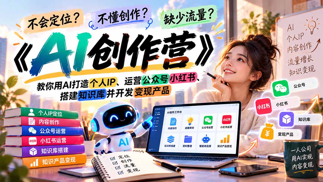 不会定位、不懂创作、缺少流量？《AI创作营》教你用AI打造个人IP、运营公众号小红书、搭建知识库并开发变现产品-禾谷轻创网