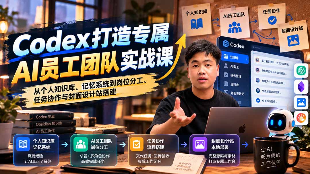【无水印】Codex打造专属AI员工团队实战课：从个人知识库、记忆系统到岗位分工、任务协作与封面设计站搭建-禾谷轻创网