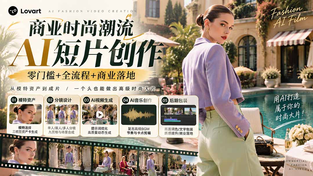 从一张模特图到高级时尚广告大片:AI三视图资产、场景合成、电影分镜、动态生成与复古音乐剪辑实战课-禾谷轻创网