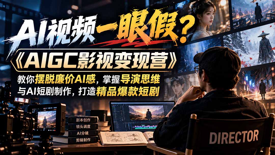 【无水印】AI视频一眼假?《AIGC影视变现营》教你摆脱廉价AI感,掌握导演思维与AI短剧制作,打造精品爆款短剧-禾谷轻创网
