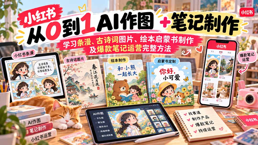 2026小红书AI内容创作从0到1-更新1017：学习条漫、古诗词图片、绘本启蒙书制作及爆款笔记运营完整方法-禾谷轻创网
