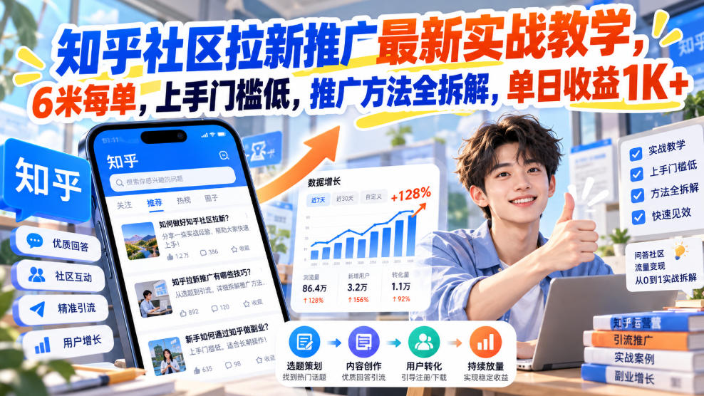 知乎社区拉新推广最新实战教学，6米每单，上手门槛低，推广方法全拆解，单日收益1K+！(更新0930)-禾谷轻创网