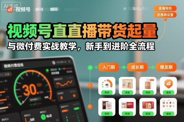 视频号直播带货起量与微付费实战教学，新手到进阶全流程(更新26年10月)-禾谷轻创网