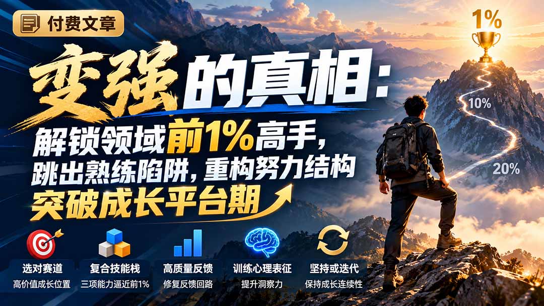 付费文章:变强的真相:解锁领域前1%高手,跳出熟练陷阱,重构努力结构突破成长平台期-禾谷轻创网