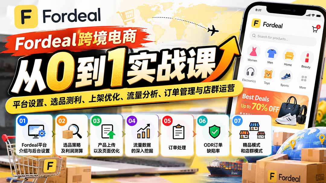 Fordeal跨境电商从0到1实战课：平台设置、选品测利、上架优化、流量分析、订单管理与店群运营-禾谷轻创网