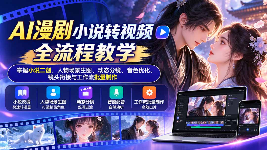 AI漫剧小说转视频全流程教学：掌握小说二创、人物场景生图、动态分镜、音色优化、镜头衔接与工作流批量制作-禾谷轻创网