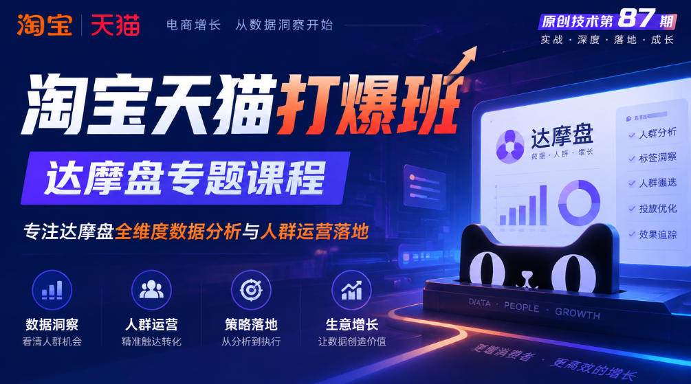 《淘宝天猫打爆班》原创技术第87期，达摩盘专题课程，专注达摩盘全维度数据分析与人群运营落地-禾谷轻创网