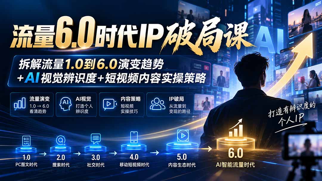 流量6.0时代IP破局课-更新：拆解流量1.0到6.0演变趋势+AI视觉辨识度+短视频内容实操策略-禾谷轻创网