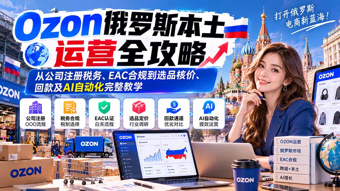 Ozon俄罗斯本土运营全攻略：从公司注册税务、EAC合规到选品核价、回款及AI自动化完整教学-禾谷轻创网