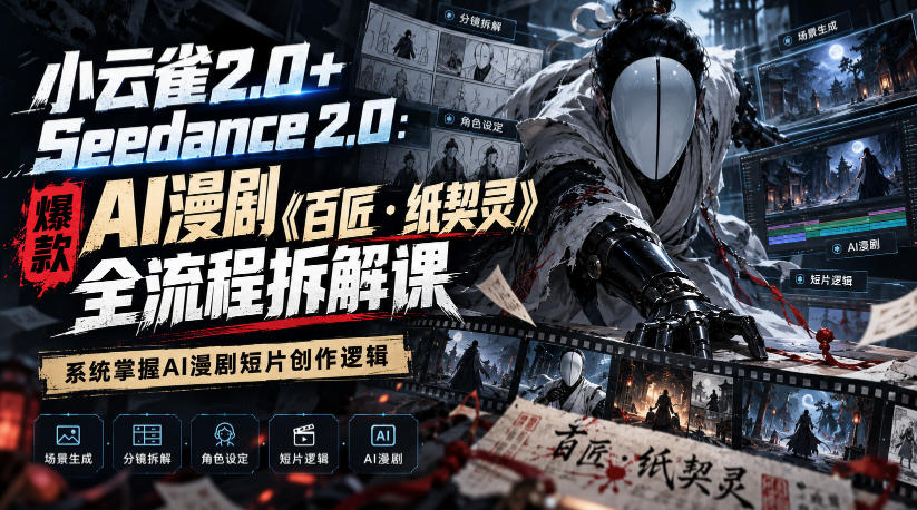 小云雀2.0+Seedance 2.0:爆款AI漫剧《百匠・纸契灵》全流程拆解课,系统掌握AI漫剧短片创作逻辑-禾谷轻创网