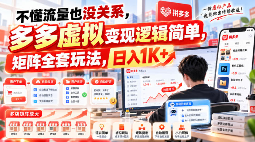 不懂流量也没关系,多多虚拟变现逻辑简单,矩阵全套玩法,日入1K+【揭秘】-禾谷轻创网
