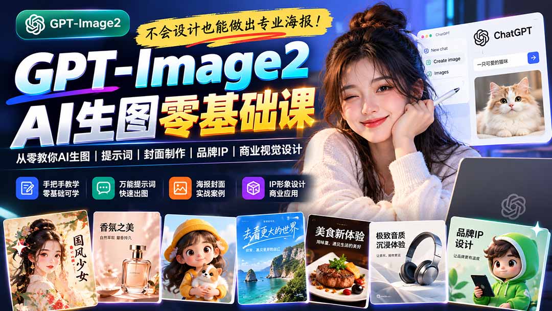 不会设计也能做出专业海报！GPT-Image2从零教你AI生图、提示词、封面制作、品牌IP与商业视觉设计-禾谷轻创网