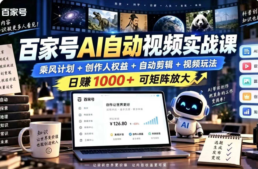 百家号自动矩阵玩法，长期可以做的项目，日入1k+，真正的睡后收入-禾谷轻创网
