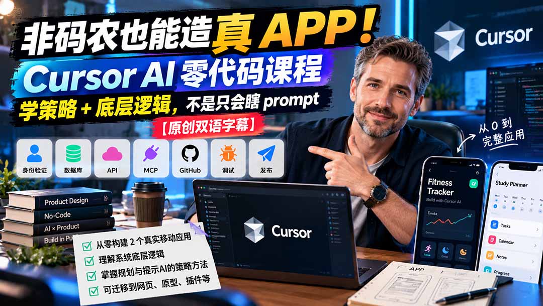 非码农也能造真 APP！Cursor AI 零代码课程：学策略 + 底层逻辑，不是只会瞎 prompt【原创双语字幕】-禾谷轻创网